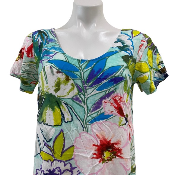 Jams World Rayon Hattie Dress Floral Multicolored Drop Ruffle Hem Sz SMALL - Picture 7 of 10